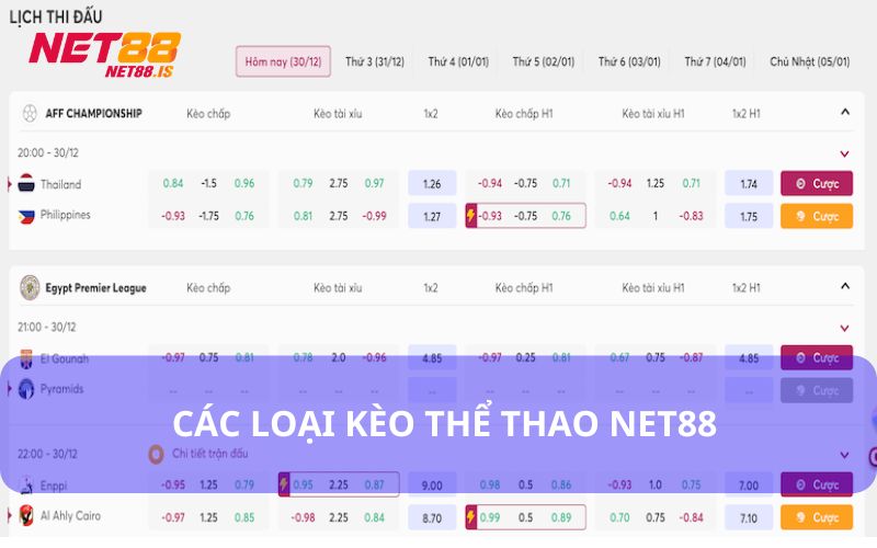 Các loại kèo thể thao hấp dẫn tại Net88