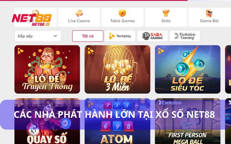 Các nhà phát hành game tại xổ số Net88